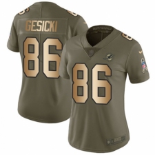 Women's Nike Miami Dolphins #86 Mike Gesicki Limited Olive Gold 2017 Salute to Service NFL Jersey