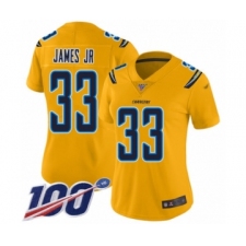 Women's Los Angeles Chargers #33 Derwin James Limited Gold Inverted Legend 100th Season Football Jersey