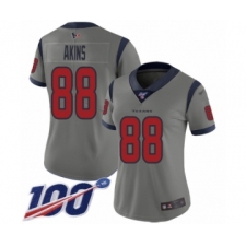 Women's Houston Texans #88 Jordan Akins Limited Gray Inverted Legend 100th Season Football Jersey