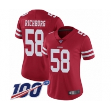 Women's San Francisco 49ers #58 Weston Richburg Red Team Color Vapor Untouchable Limited Player 100th Season Football Jersey