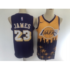 Men's Los Angeles Lakers #23 LeBron James Purple Salute To Service Stitched Basketbal Jersey