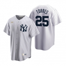 Men's Nike New York Yankees #25 Gleyber Torres White Cooperstown Collection Home Stitched Baseball Jersey
