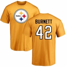 Nike Pittsburgh Steelers #42 Morgan Burnett Gold Name & Number Logo T-Shirt