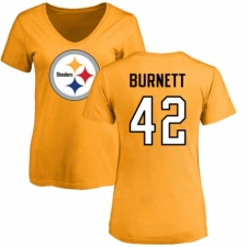 Women's Nike Pittsburgh Steelers #42 Morgan Burnett Gold Name & Number Logo Slim Fit T-Shirt