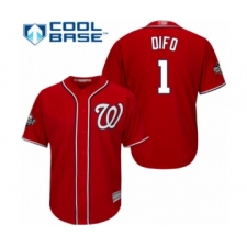 Youth Washington Nationals #1 Wilmer Difo Authentic Red Alternate 1 Cool Base 2019 World Series Bound Baseball Jersey