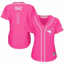 Women's Majestic Toronto Blue Jays #1 Aledmys Diaz Replica Pink Fashion Cool Base MLB Jersey