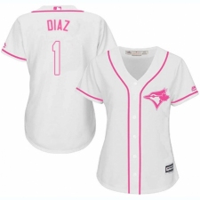 Women's Majestic Toronto Blue Jays #1 Aledmys Diaz Replica White Fashion Cool Base MLB Jersey