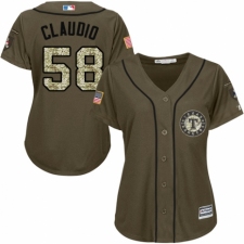 Women's Majestic Texas Rangers #58 Alex Claudio Authentic Green Salute to Service MLB Jersey