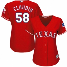 Women's Majestic Texas Rangers #58 Alex Claudio Authentic Red Alternate Cool Base MLB Jersey
