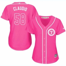 Women's Majestic Texas Rangers #58 Alex Claudio Replica Pink Fashion Cool Base MLB Jersey