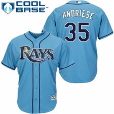 Youth Majestic Tampa Bay Rays #35 Matt Andriese Authentic Light Blue Alternate 2 Cool Base MLB Jersey