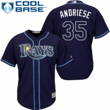Youth Majestic Tampa Bay Rays #35 Matt Andriese Authentic Navy Blue Alternate Cool Base MLB Jersey