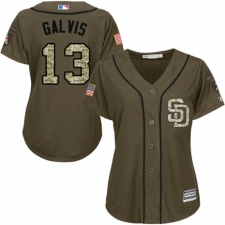 Women's Majestic San Diego Padres #13 Freddy Galvis Authentic Green Salute to Service Cool Base MLB Jersey
