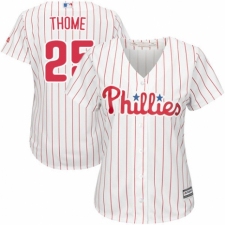 Women's Majestic Philadelphia Phillies #25 Jim Thome Replica White/Red Strip Home Cool Base MLB Jersey