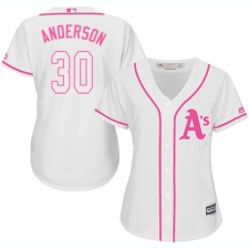 Women's Majestic Oakland Athletics #30 Brett Anderson Replica White Fashion Cool Base MLB Jersey