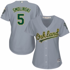 Women's Majestic Oakland Athletics #5 Jake Smolinski Replica Grey Road Cool Base MLB Jersey