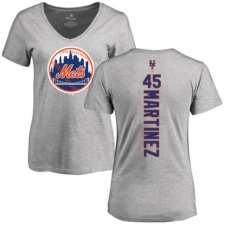 MLB Women's Nike New York Mets #45 Pedro Martinez Ash Backer T-Shirt