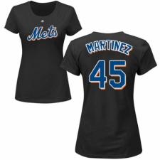 MLB Women's Nike New York Mets #45 Pedro Martinez Black Name & Number T-Shirt