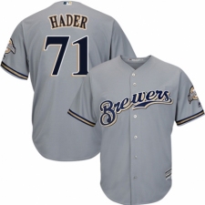 Men's Majestic Milwaukee Brewers #71 Josh Hader Replica Grey Road Cool Base MLB Jersey