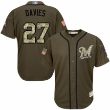 Men's Majestic Milwaukee Brewers #27 Zach Davies Authentic Green Salute to Service MLB Jersey