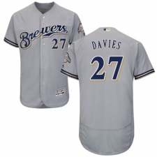 Men's Majestic Milwaukee Brewers #27 Zach Davies Grey Road Flex Base Authentic Collection MLB Jersey