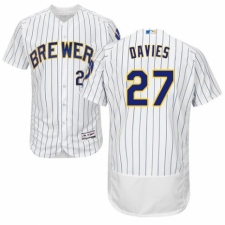 Men's Majestic Milwaukee Brewers #27 Zach Davies White Home Flex Base Authentic Collection MLB Jersey