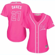 Women's Majestic Milwaukee Brewers #27 Zach Davies Replica Pink Fashion Cool Base MLB Jersey