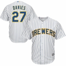 Youth Majestic Milwaukee Brewers #27 Zach Davies Replica White Home Cool Base MLB Jersey