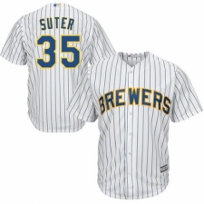 Youth Majestic Milwaukee Brewers #35 Brent Suter Replica White Home Cool Base MLB Jersey
