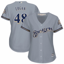 Women's Majestic Milwaukee Brewers #48 Boone Logan Authentic Grey Road Cool Base MLB Jersey