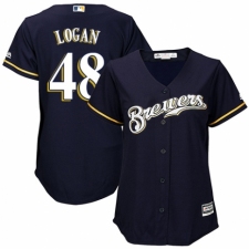 Women's Majestic Milwaukee Brewers #48 Boone Logan Authentic White Alternate Cool Base MLB Jersey