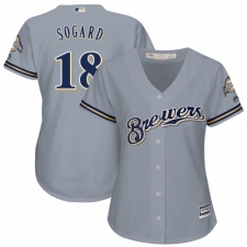 Women's Majestic Milwaukee Brewers #18 Eric Sogard Authentic Grey Road Cool Base MLB Jersey