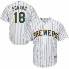 Youth Majestic Milwaukee Brewers #18 Eric Sogard Authentic White Home Cool Base MLB Jersey