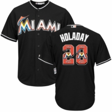 Men's Majestic Miami Marlins #28 Bryan Holaday Authentic Black Team Logo Fashion Cool Base MLB Jersey