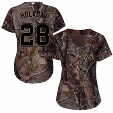 Women's Majestic Miami Marlins #28 Bryan Holaday Authentic Camo Realtree Collection Flex Base MLB Jersey