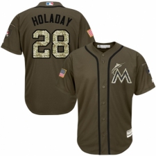 Youth Majestic Miami Marlins #28 Bryan Holaday Authentic Green Salute to Service MLB Jersey