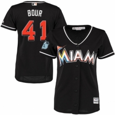 Women's Majestic Miami Marlins #41 Justin Bour Authentic Black Alternate 2 Cool Base MLB Jersey