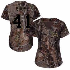 Women's Majestic Miami Marlins #41 Justin Bour Authentic Camo Realtree Collection Flex Base MLB Jersey