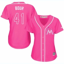 Women's Majestic Miami Marlins #41 Justin Bour Authentic Pink Fashion Cool Base MLB Jersey