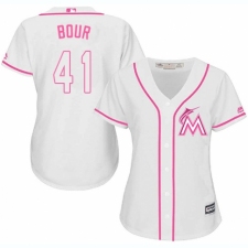 Women's Majestic Miami Marlins #41 Justin Bour Authentic White Fashion Cool Base MLB Jersey