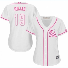 Women's Majestic Miami Marlins #19 Miguel Rojas Authentic White Fashion Cool Base MLB Jersey
