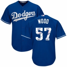 Men's Majestic Los Angeles Dodgers #57 Alex Wood Authentic Royal Blue Team Logo Fashion Cool Base MLB Jersey