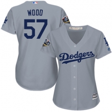 Women's Majestic Los Angeles Dodgers #57 Alex Wood Authentic Grey Road Cool Base 2018 World Series MLB Jersey