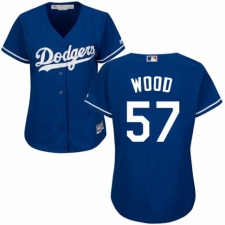 Women's Majestic Los Angeles Dodgers #57 Alex Wood Authentic Royal Blue Alternate Cool Base MLB Jersey