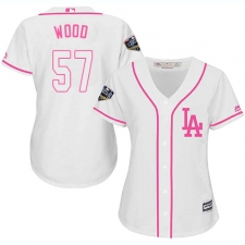 Women's Majestic Los Angeles Dodgers #57 Alex Wood Authentic White Fashion Cool Base 2018 World Series MLB Jersey