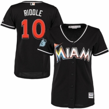 Women's Majestic Miami Marlins #10 JT Riddle Replica Black Alternate 2 Cool Base MLB Jersey