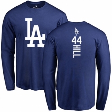MLB Nike Los Angeles Dodgers #44 Rich Hill Royal Blue Backer Long Sleeve T-Shirt