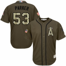 Youth Majestic Los Angeles Angels of Anaheim #53 Blake Parker Authentic Green Salute to Service MLB Jersey