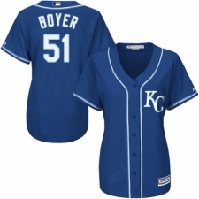 Women's Majestic Kansas City Royals #51 Blaine Boyer Authentic Blue Alternate 2 Cool Base MLB Jersey