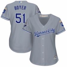 Women's Majestic Kansas City Royals #51 Blaine Boyer Authentic Grey Road Cool Base MLB Jersey